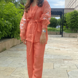 Coral Delight: Organza Co-ord Set