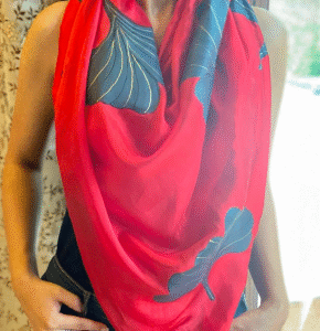 Handpainted Red  Scarf